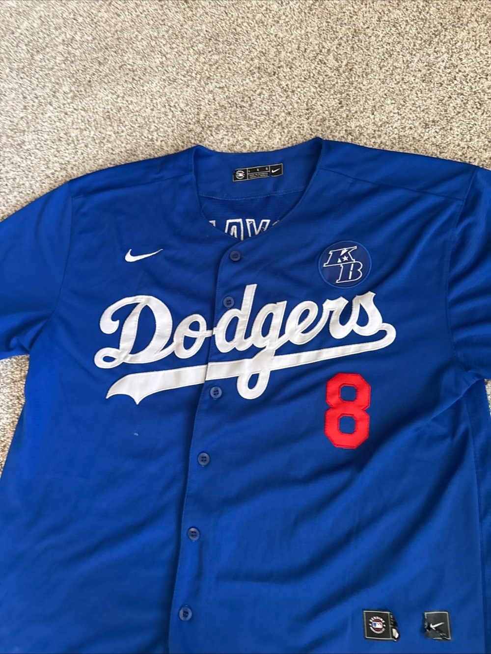 Mens Large Nike Kobe Bryant MLB Dodgers Blue Stiched Jersey - #8 front #24 back